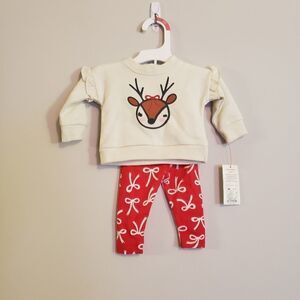 CAT & JACK CHRISTMAS REINDEER TWO PIECE SET SIZE NEWBORN NWT